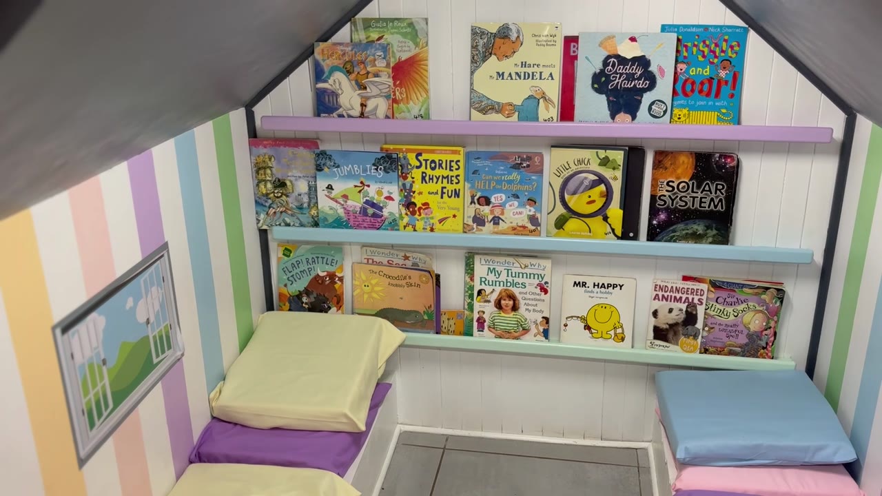 The reading nook with a curated shelf of children's storybooks